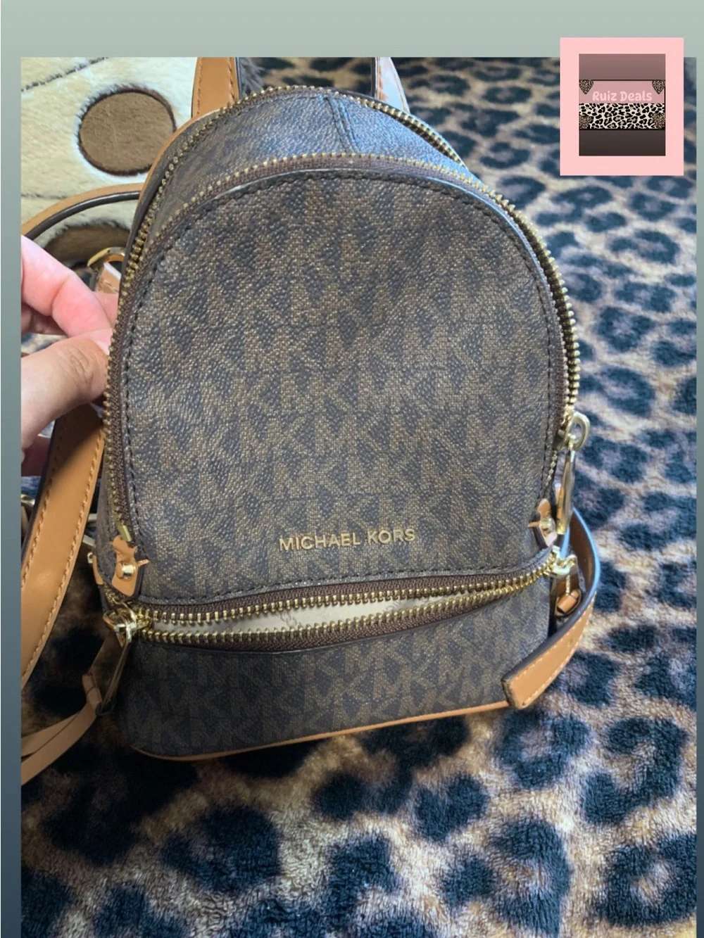 Michael Kors Signature Brown Mini Backpack with Gold Hardware